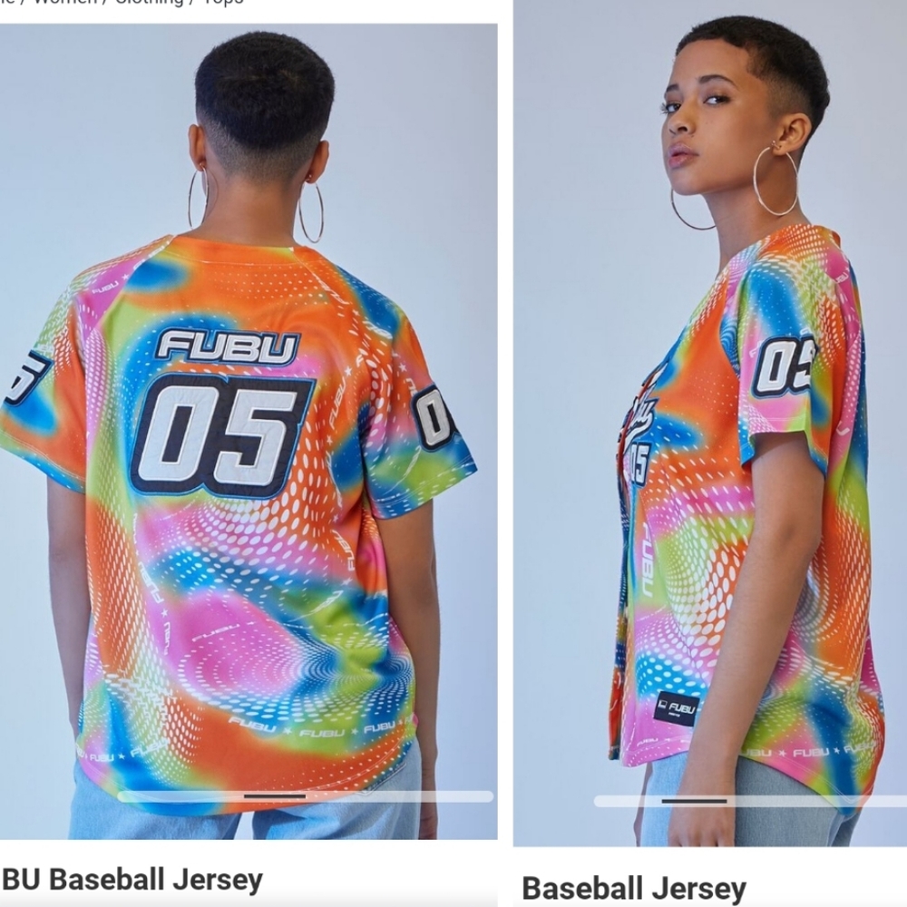 NWT - Forever21 FUBU Baseball Abstract Print Jersey Top Only